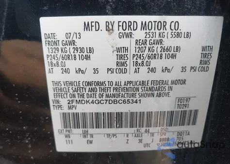 2013 Ford Edge Se z USA, uszkodzony, nr VIN 2FMDK4GC7DBC65341